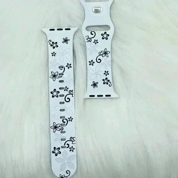 New Floral   Design Apple Watch Bands  42mm 44mm 45mm 49mm Black and White - Picture 2 of 7